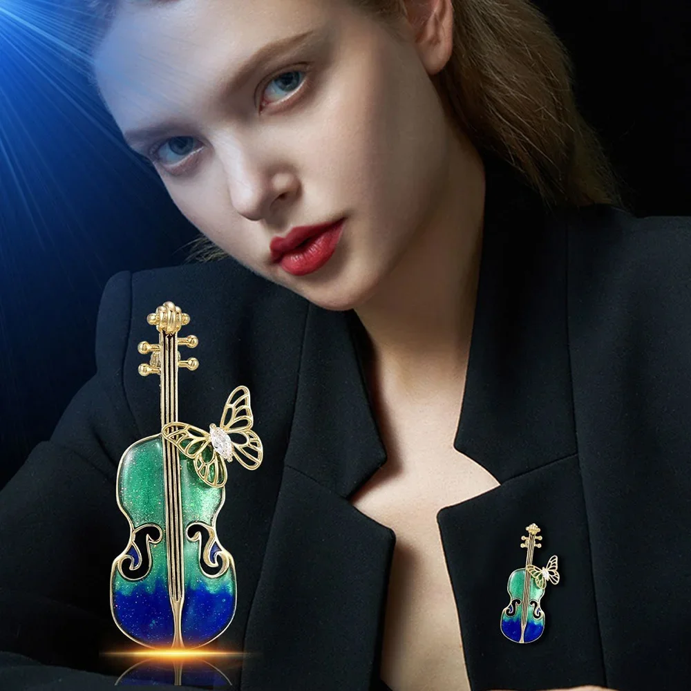 

personality Design Violin Butterfly Brooch for Women Luxury Enamel Suit Coat Pins Corsage Jewelry Brooches Accessories Gifts