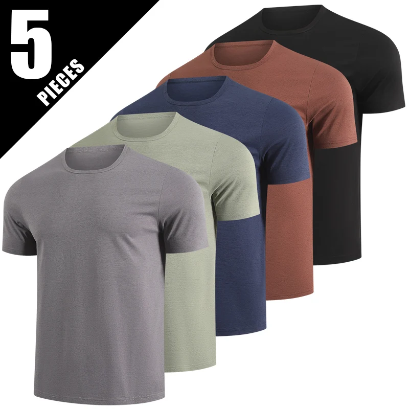 

Мужская футболка с короткими рукавами, 5 шт., однотонная, быстросохнущая, спортивная, многофункциональная, удобная, повседневная, модная футболка