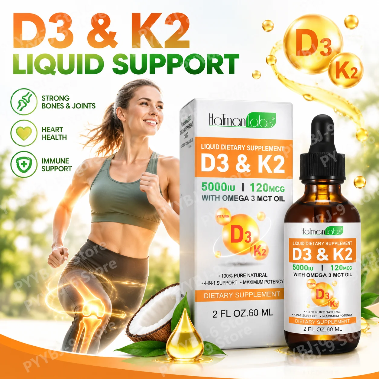 Vitamin D3 K2 Drop - Hatmanlabs 5000 IU Vitamin D3 K2