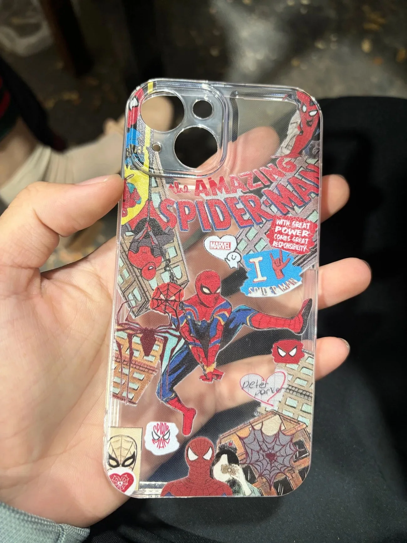 New Transparent Illustration Marvel Spider Man Phone Case For Iphone 16 15 14 13 12 Pro Max  Shockproof Lovely Anti Drop Cover