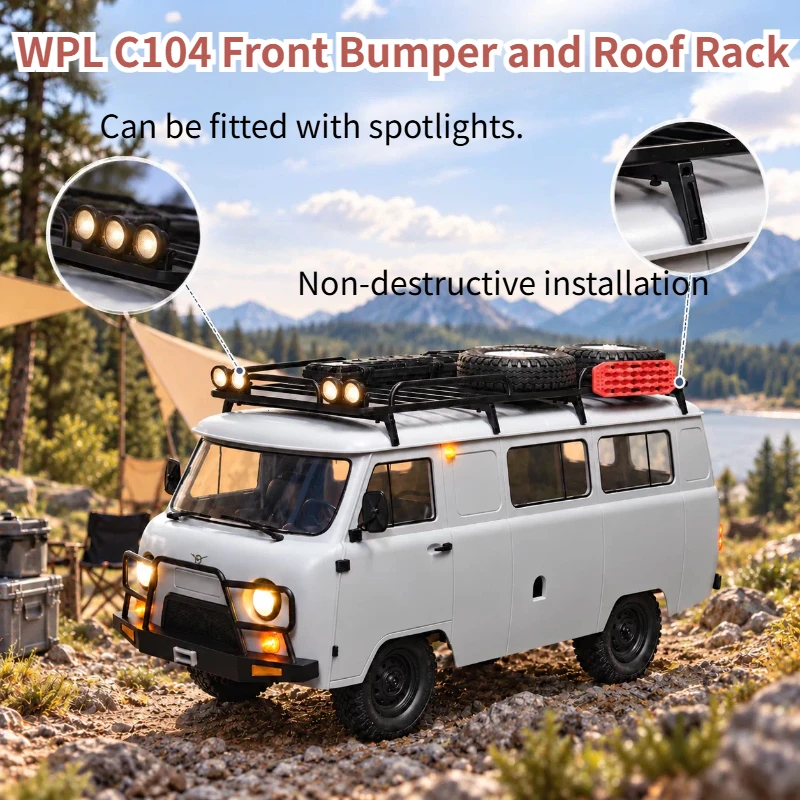 WPL C104 3D‑Printed Front Bumper & Roof Rack Non‑Destructive Fitting Cosmetic Modification Parts for Electric RC Hobby Vehicles