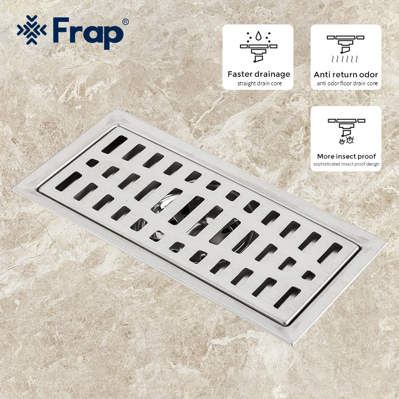 Frap Invisible Floor Drain 304 Stainless Steel Rectangle Anti-odor Drain Bath Shower Long Drain Brushed Hollow Floor Drain Cover