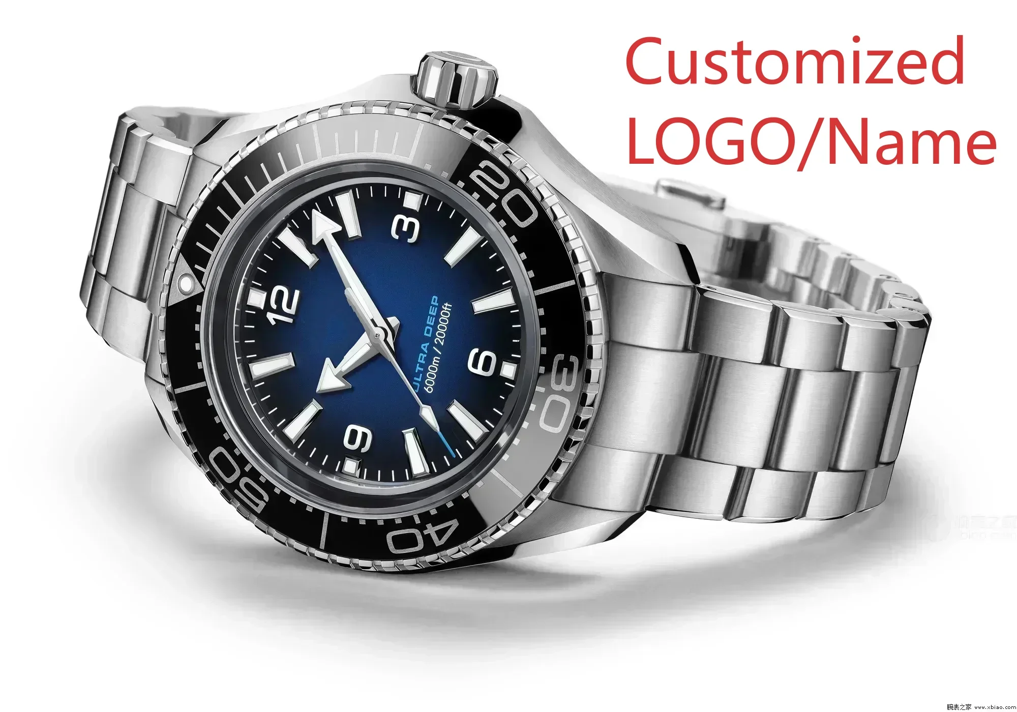 メンズ自動機械式時計ブルーブラックセラミックベゼルステンレススチールサファイアウルトラディープ45mm腕時計カスタマイズ