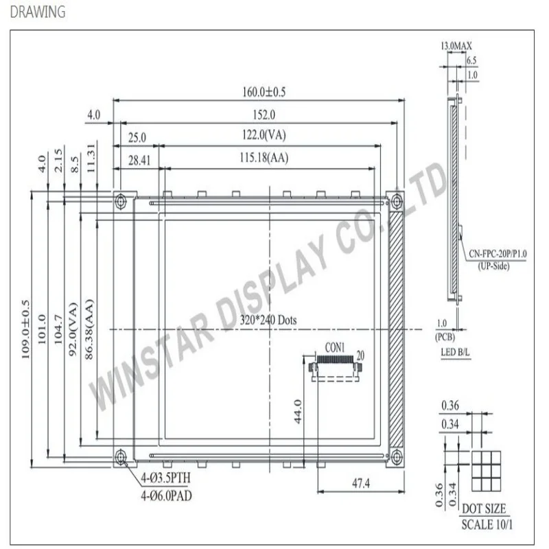 WG320240B0 WINSTAR 5V a 5.7 inch LCD display module with 320x240 pixels built in with RA8835 controller.screen blue backlight