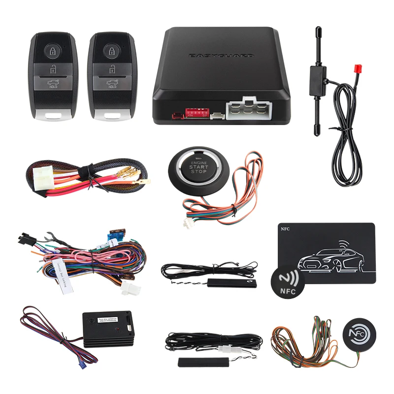 

EASYGUARD remote control PKE car alarm kit universal version shock sensor warning hopping code keyless go push button start