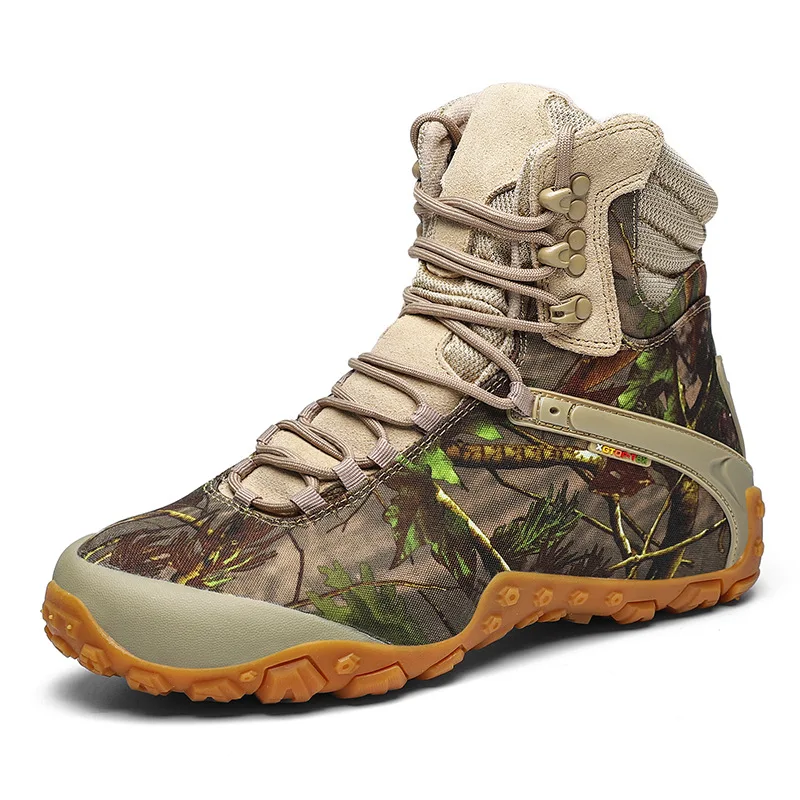 2023 Genuine Leather Mountaineering Shoes Women's Waterproof Anti-slip Camouflage Outdoor Hiking Shoes Men's High-top Cowhide