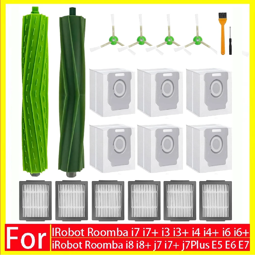 Replacement Parts Compatible for iRobot Roomba E I J Series E5 E6 i7 i6 i1 i2 i3 i3+ i4 i8 Rubber Side Brush Filter Dust Bags