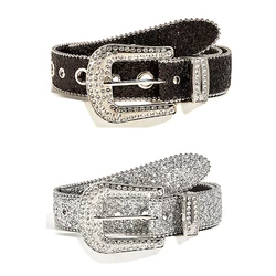 Goth cinture con strass donna cinturino in pelle PU Bling Diamond Crystal cinture in vita Western Cowboy Y2K cintura moda per ragazze per Jeans