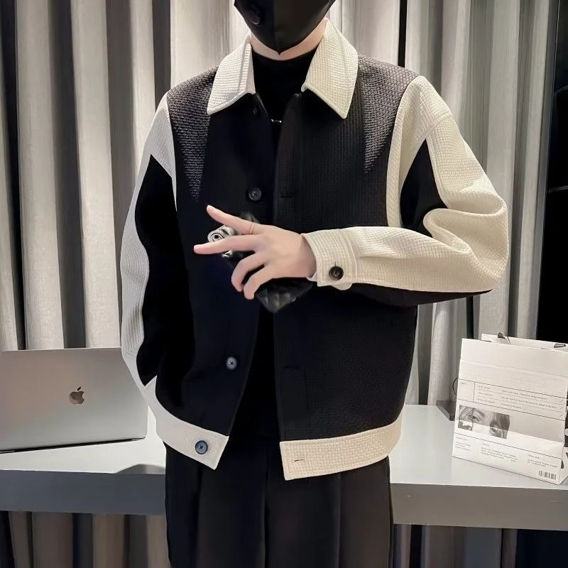 

​ Двухцветная мужская куртка с воротником, легкая ветровка с застежкой-молнией, уличное повседневное пальто на весну и осень ​