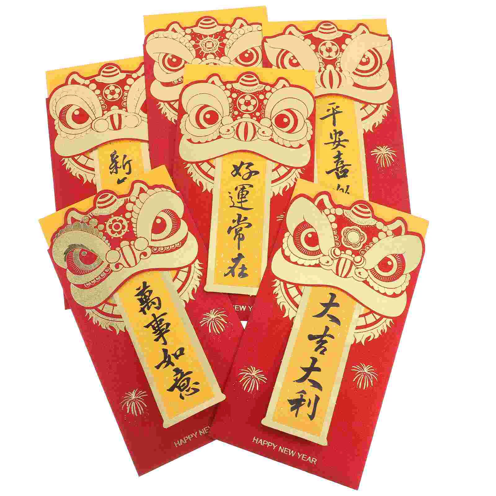 6 Pcs Year of The Snake Red Envelope Coin Envelopes Spring Festival Chinese Decorations New Money Hong Bao Packets Glitter