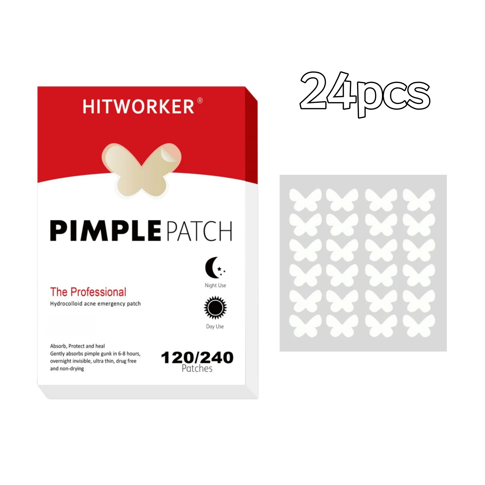 24/120pcs Cute Butterfly Hydrocolloid Acne Patches Invisible Scar Repair Waterproof Breathable Blemish Stickers