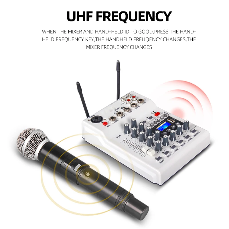 Professional Audio Video & Lighting UHF 4-Channel Karaoke Mixer with Blue Tooth & USB Cordless Microphone Small and Efficient