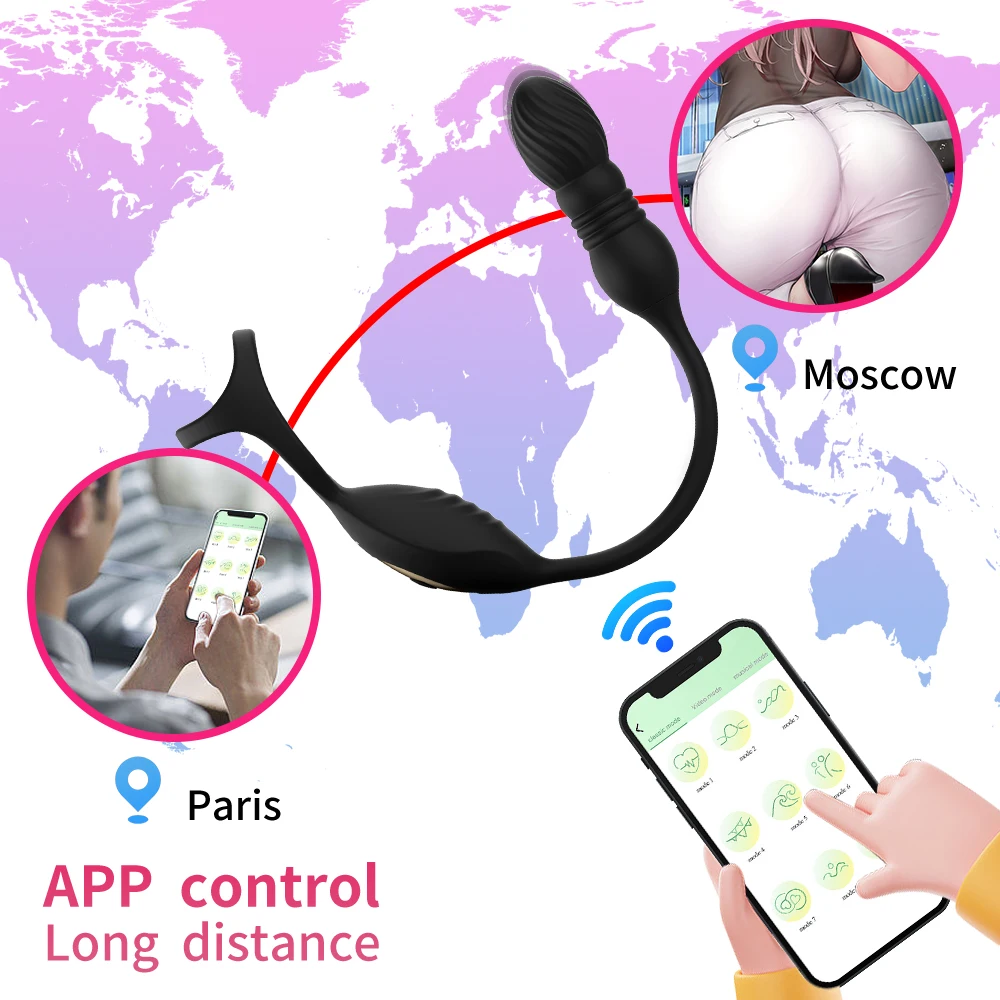 App Teleskop Anal Vibrator Fernbedienung Stoßen Prostata Massage gerät Penis ring Sexspielzeug für Männer Verzögerung Ejakulation Penis ringe