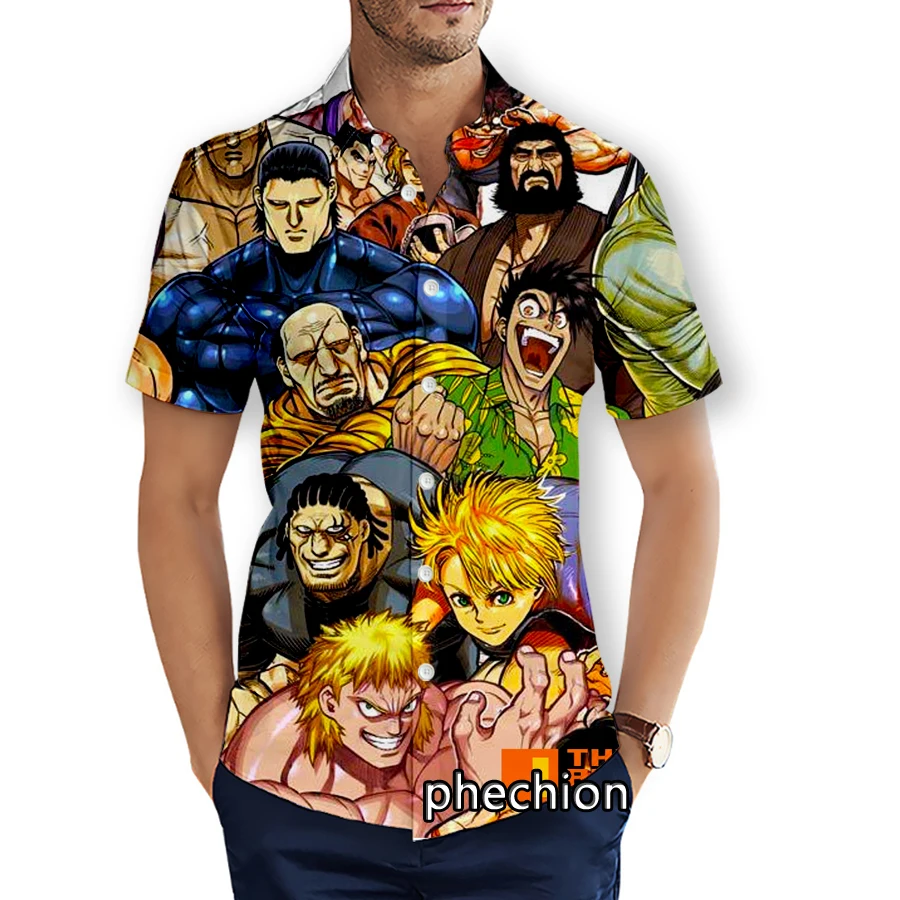 phechion Mens Short Sleeve Beach Shirts Kengan Ashura 3D Print Casual Shirts Fashion Streetwear Men Tops X196