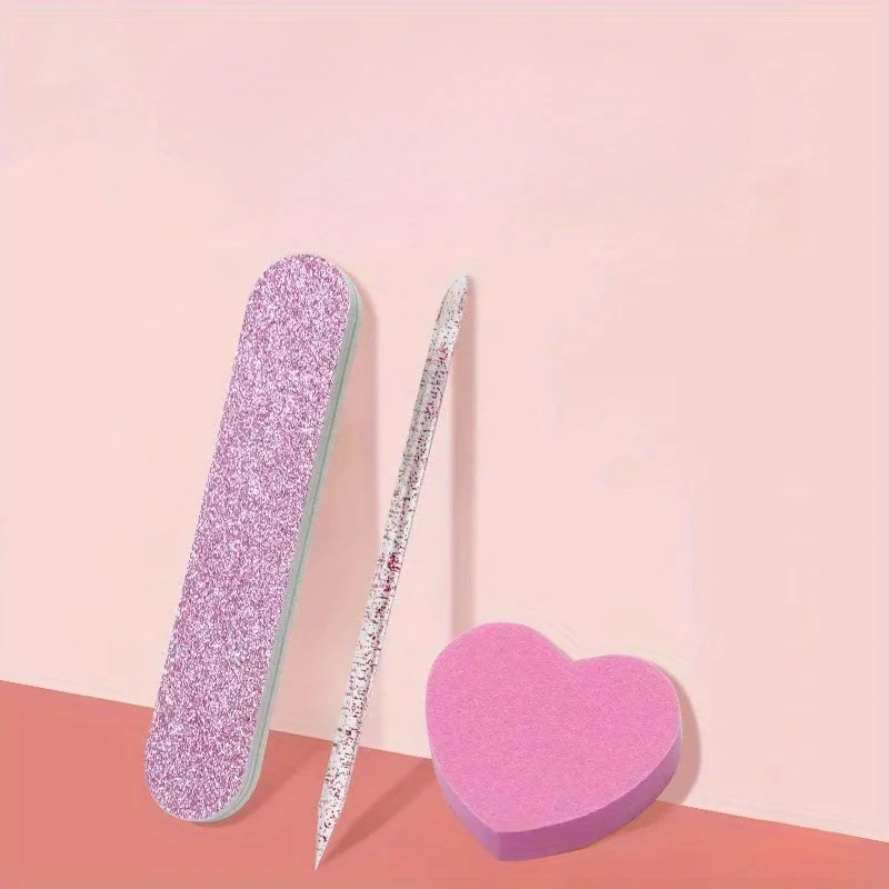 12 Sets Manicure Kit Nail Care Set: Mini File, Heart Sponge and Crystal Stick, Perfect for Polishing Jewelry and DIY Manicure