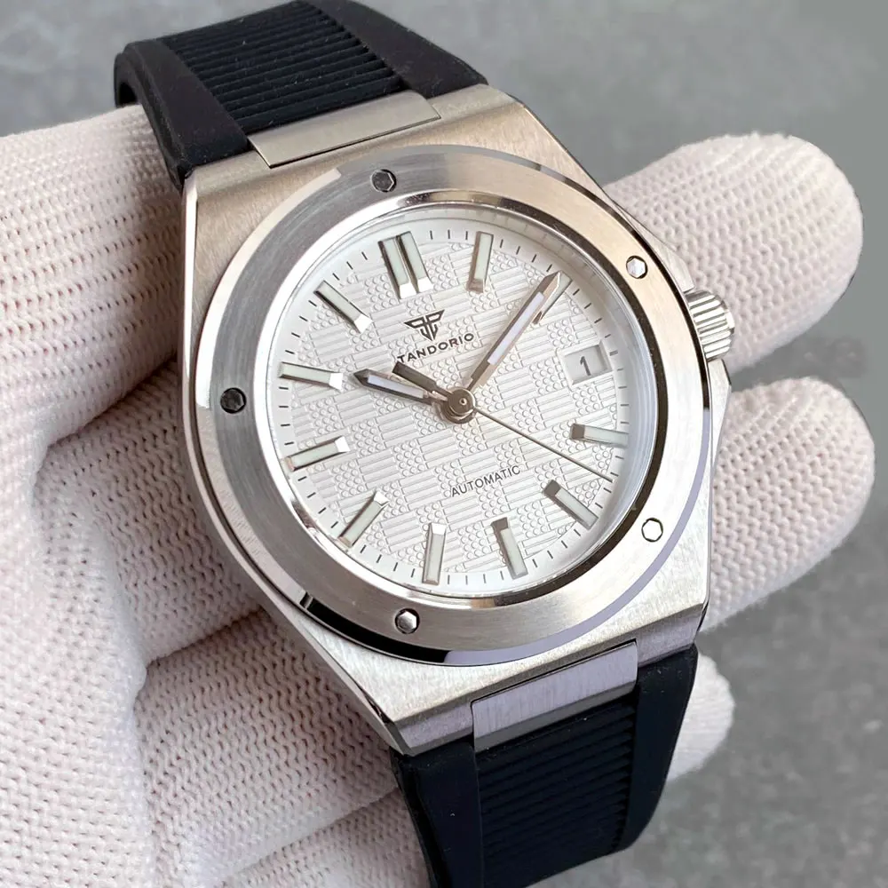 

Tandorio New Silver 40mm Round Bezel White Dress Luxury Men Sapphire Mechanical Watch 100m Waterproof Japan NH35A Men Watches