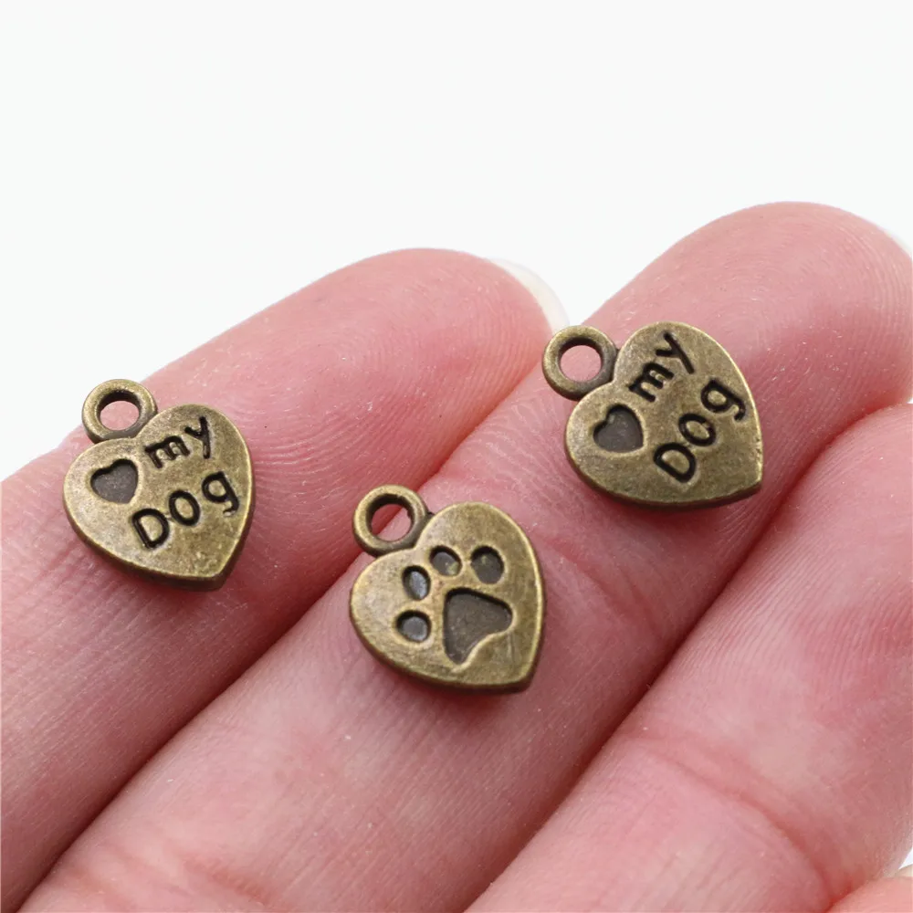 12pcs Charms heart love my dog 13x10mm Antique Making pendant fit,Vintage Tibetan Silver Plated Bronze,DIY bracelet necklace