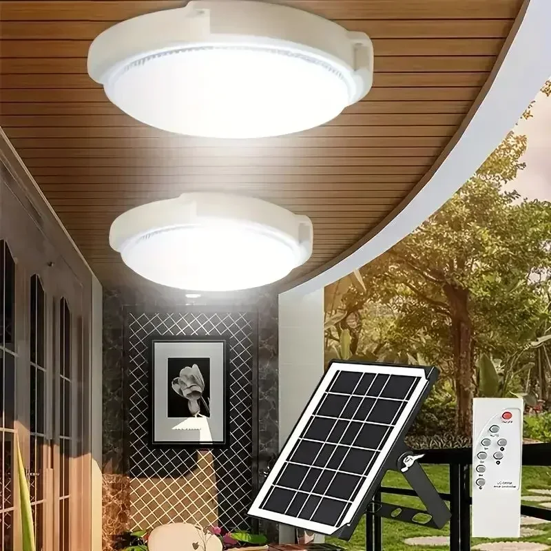 LED Solar Ceiling Light 3 Color Waterproof Solar Lamp With Remote Control Indoor Home Top Ceiling Lights Outdoor Garden Lighting