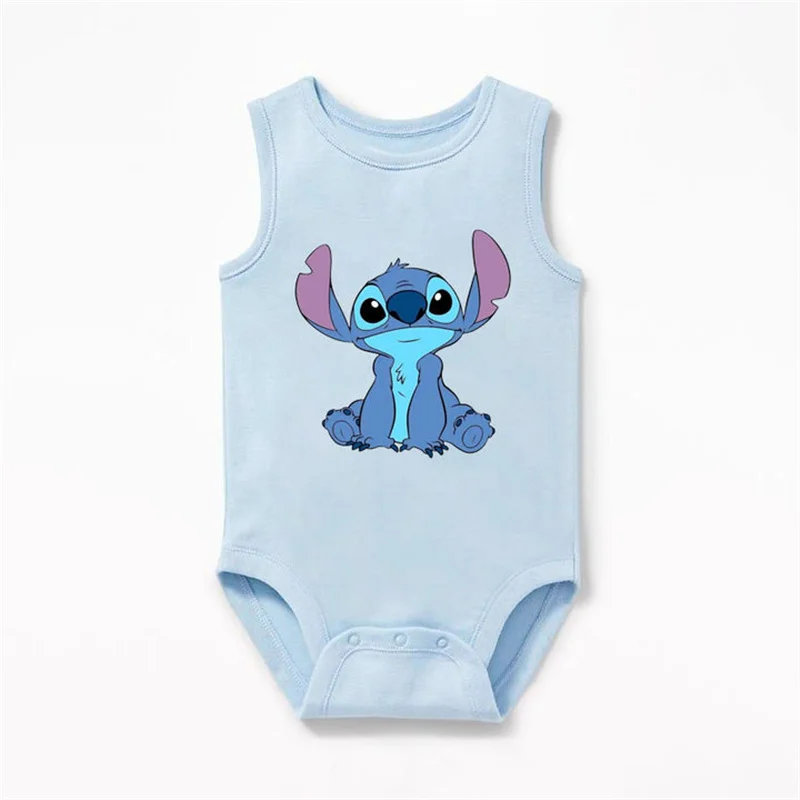 

Cute Cartoon Stitch Baby One-piece Clothes Mickey Mouse Printed Sleeveless Rompers Cotton Newborn Jumpsuits for Summer