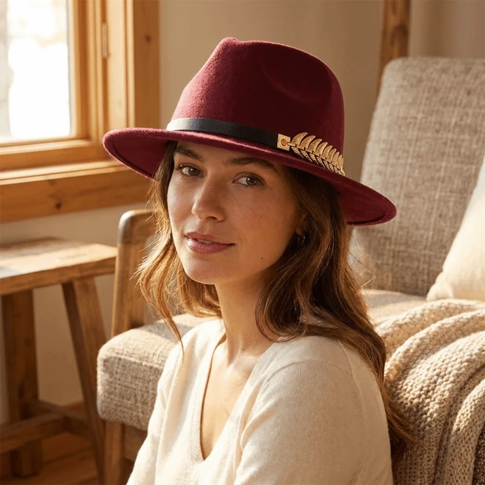 Vintage Wide Brim Wool Felt Fedora Hat Fish Bones Design Multi Color Top Hats Soft Chic Jazz Hat Wedding Party