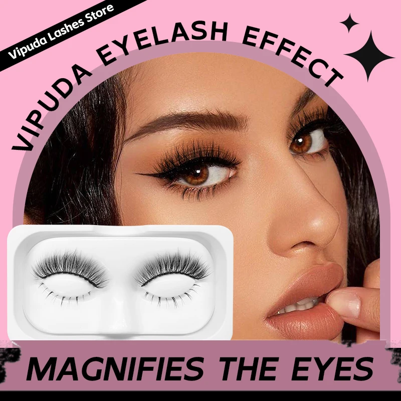 2Pairs Natural Eyelashes Upper&Lower False Eyelashes Faux Cils Makeup Fake Eyelash Transparent Plastic Lower Lashes Makeup Tools