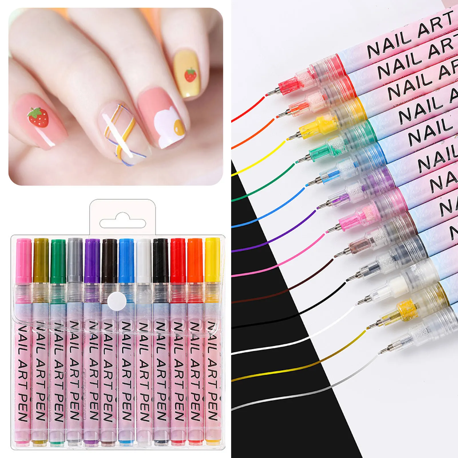 

12 Colors Nail Art Pens Set,Nail Art Acrylic Markers Water Based Kit,Nail Graffitis Liner Pens DIY Craft Acrylic Paint Pens