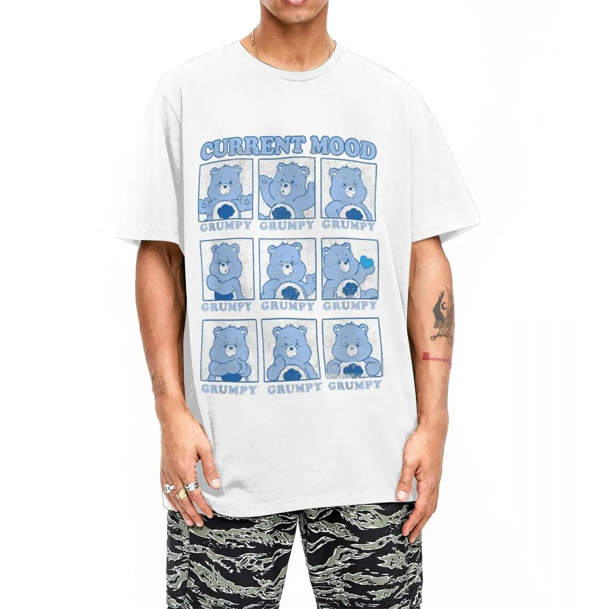 الرعاية الدببة غاضب الدب تي شيرت جميل الترفيه مسلية قصيرة الأكمام عادية القطن تي شيرت خمر الشارع الشهير Harajuku للجنسين بلايز