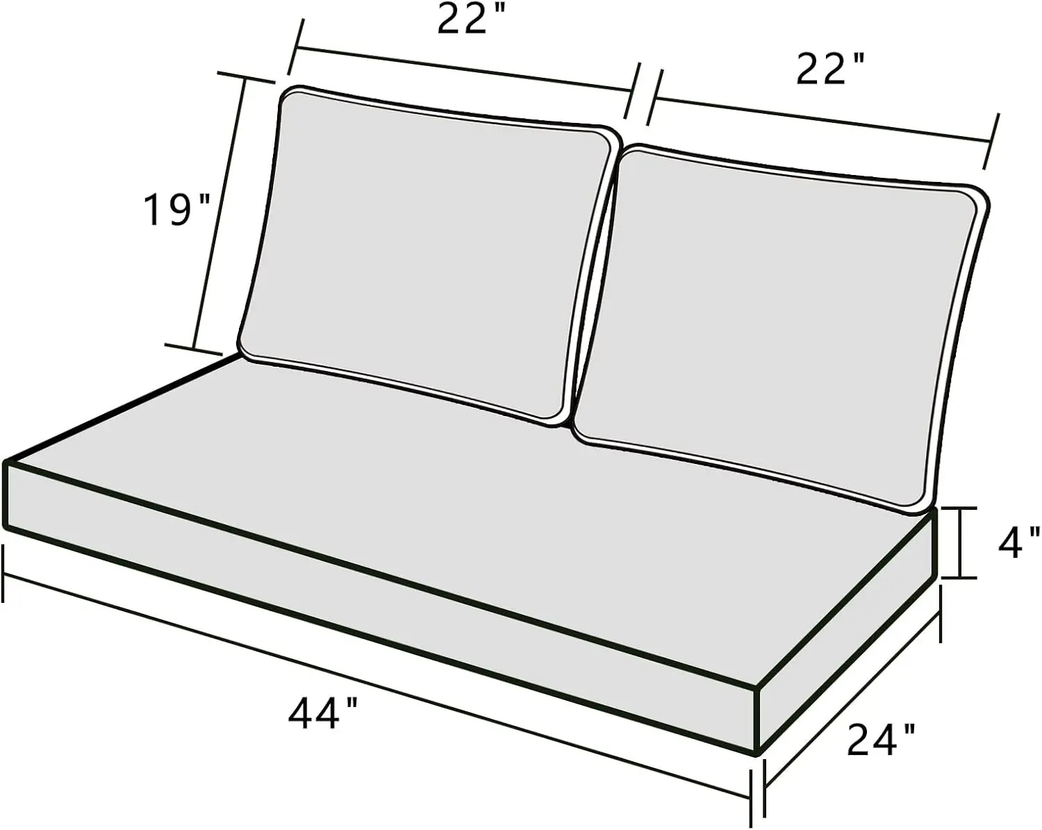Outdoor Loveseat Patio Furniture Cushion Set, Solid Dark Grey, Fastness & Water Repellent