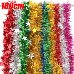1.8M Christmas PVC Tinsel Ribbon Garlands Christmas Tree Hanging Plastic Colorful Star Ornaments Home Xmas Wedding Decorations