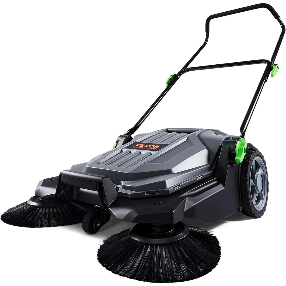 

VEVOR Hand Push Floor Sweeper 25.6" Sweeping Width 5-Gallon Waste Container Non-Electric Adjustable Folding Handle Yard Garage