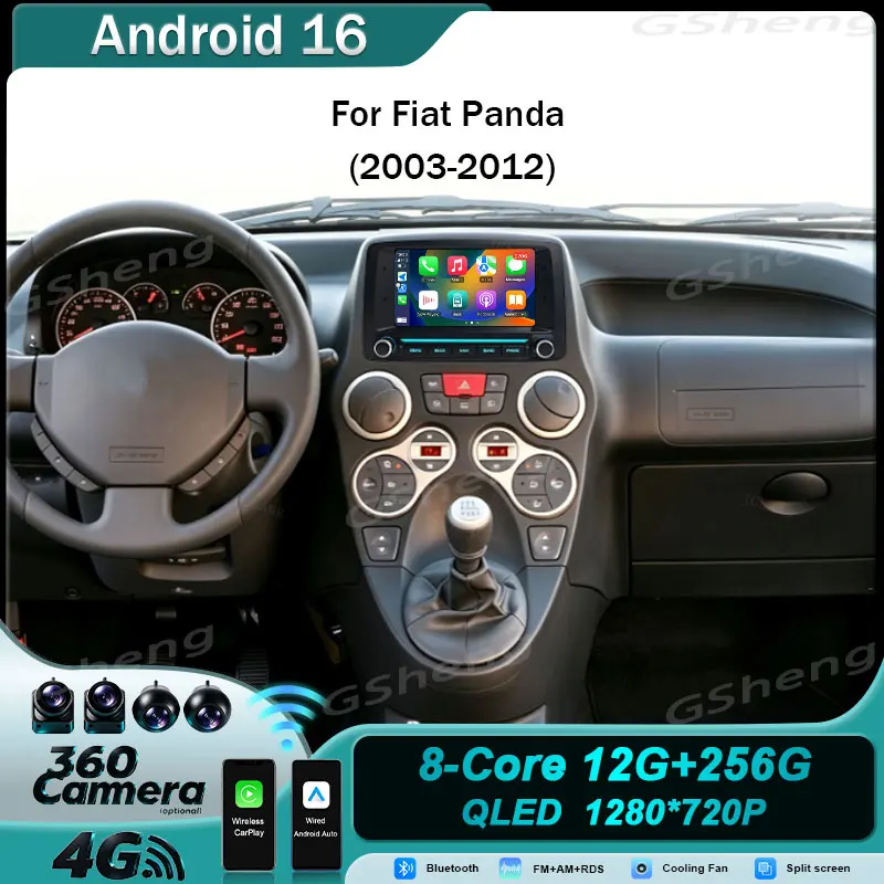 7'' Android 16 Car Radio Stereo for Fiat Panda 2003-2012 GPS Navigation Bluetooth Wireless CarPlay Android Auto Touch Screen 4G