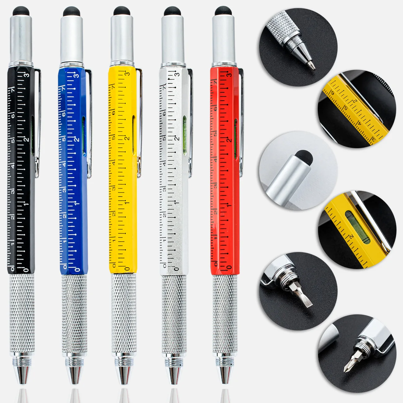 1pcs  Multifunction Ballpoint Pen with Modern Handheld Tool Measure Technical Ruler Screwdriver Touch Screen Stylus Spirit Level