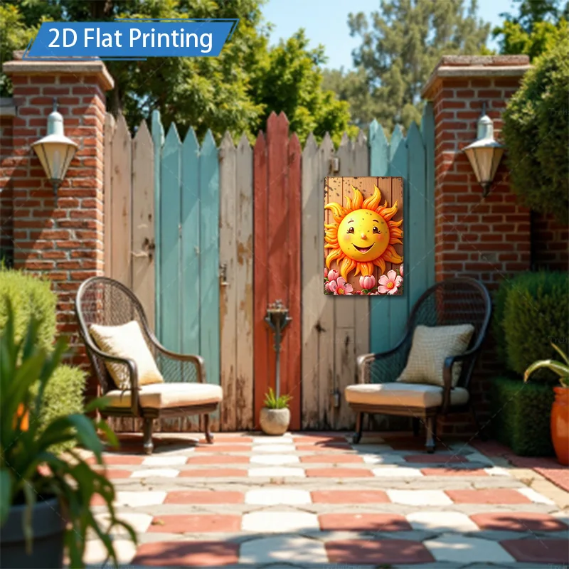 1 ชิ้น 8x12 นิ้วป้ายโลหะ "ที่มีเสน่ห์ดวงอาทิตย์และดอกไม้ 2D การพิมพ์แบนชนบทตกแต่งผนังศิลปะ"