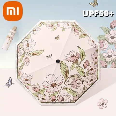 Xiaomi 꽃 인쇄 UPF50 + 태양 우산 로맨틱 UV 보호 우산 비닐 코팅 비 파라솔 태양 그늘 접는 우산