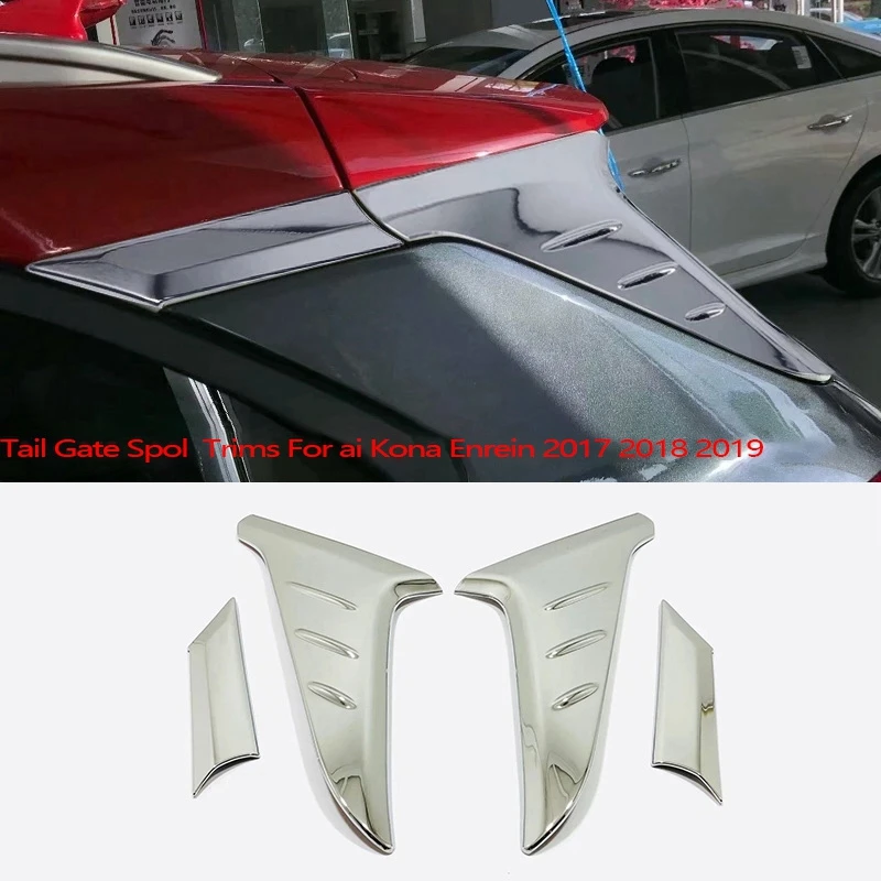 Car ABS Chrome 2Pcs Rear Window Tailgate Spoiler Trims Cover for Hyundai Kona Encino 2017 2018 2019