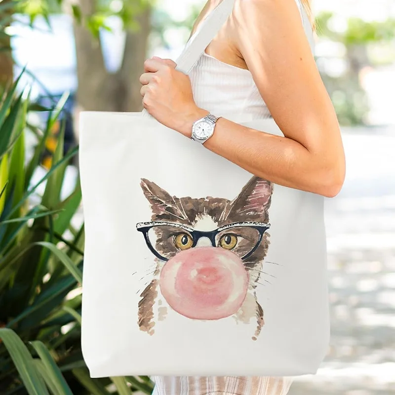 

Cute Cat Tote Bag Women's Daily Casual Canvas Bag Reusable Eco-Friendly Shopping Bag Cat Lovers Gifts Travel Organiser Bag
