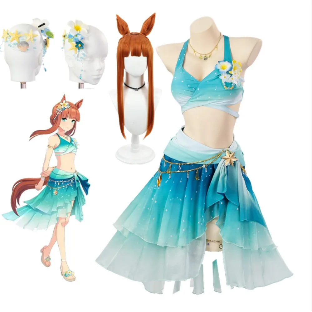 

Костюм для косплея Uma Musume Pretty Derby Silence Suzuka, синий сексуальный купальник для взрослых женщин, наряд для Хэллоуина, Комик-Кона, карнавала, вечеринки