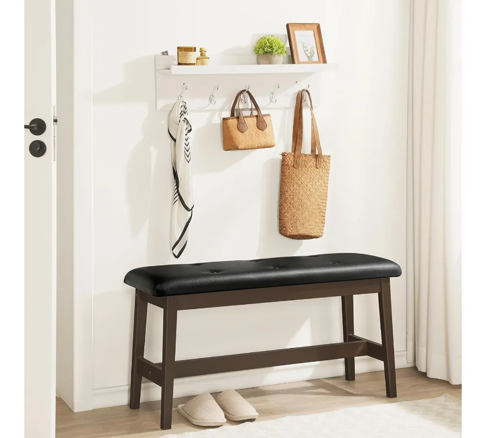 مقعد طعام من الخيزران مع مقعد من جلد البولي يوريثان، أثاث مدخل غرفة المعيشة متعدد الوظائف للمطبخ، بني وأسود