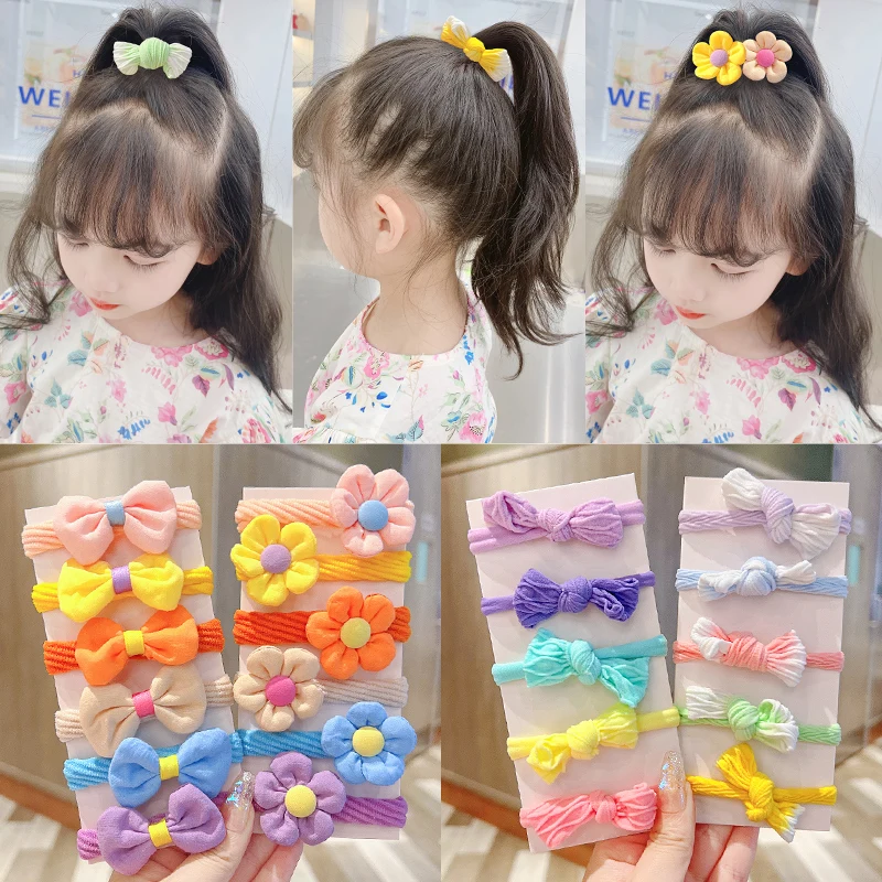 4/10 Pcs/Set Children Cute Colors Flower Bow Scrunchies Rubber Bands Girls Lovely Soft Elatic Hair Bands Kids Hair Accessories