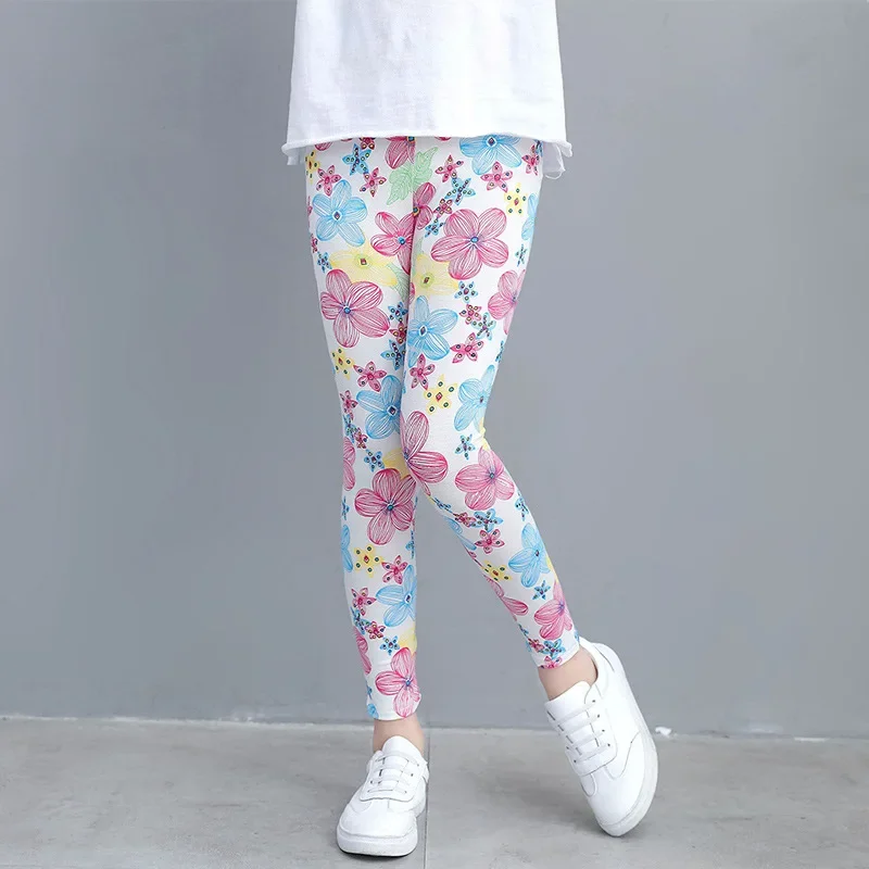 Girls Children Tight Bottoms Rainbow Print Leisure Pencil Pants Cute Thin Pants Teenage Children Hot Sale