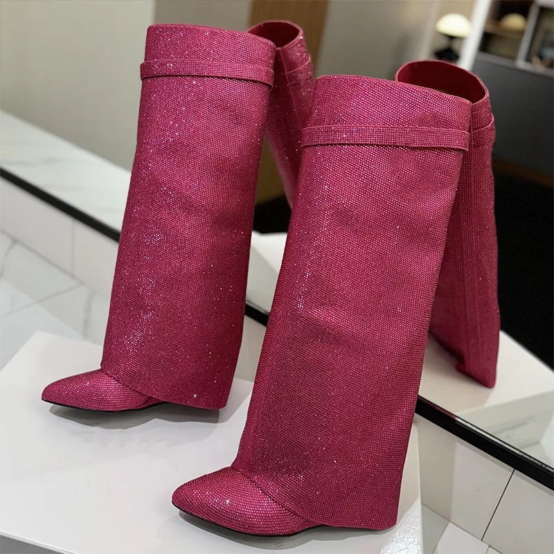 

High quality new point-diamond + metal lock women's knee length boots, resistant to cold and wear-resistant, elegant 25090416