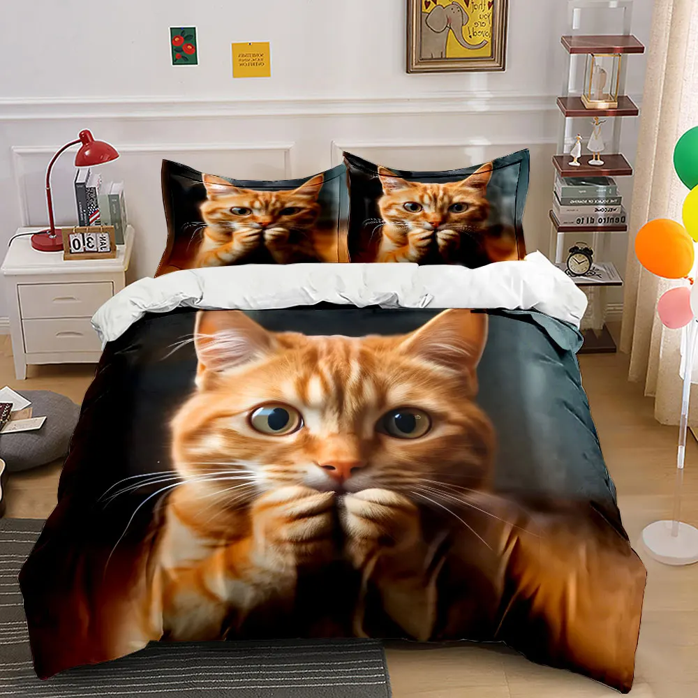 Close-up of an orange cat Print Bedding Set 1 Duvet Cover 2 Pillowcases for Adult and Children Luxury Gift Full Size