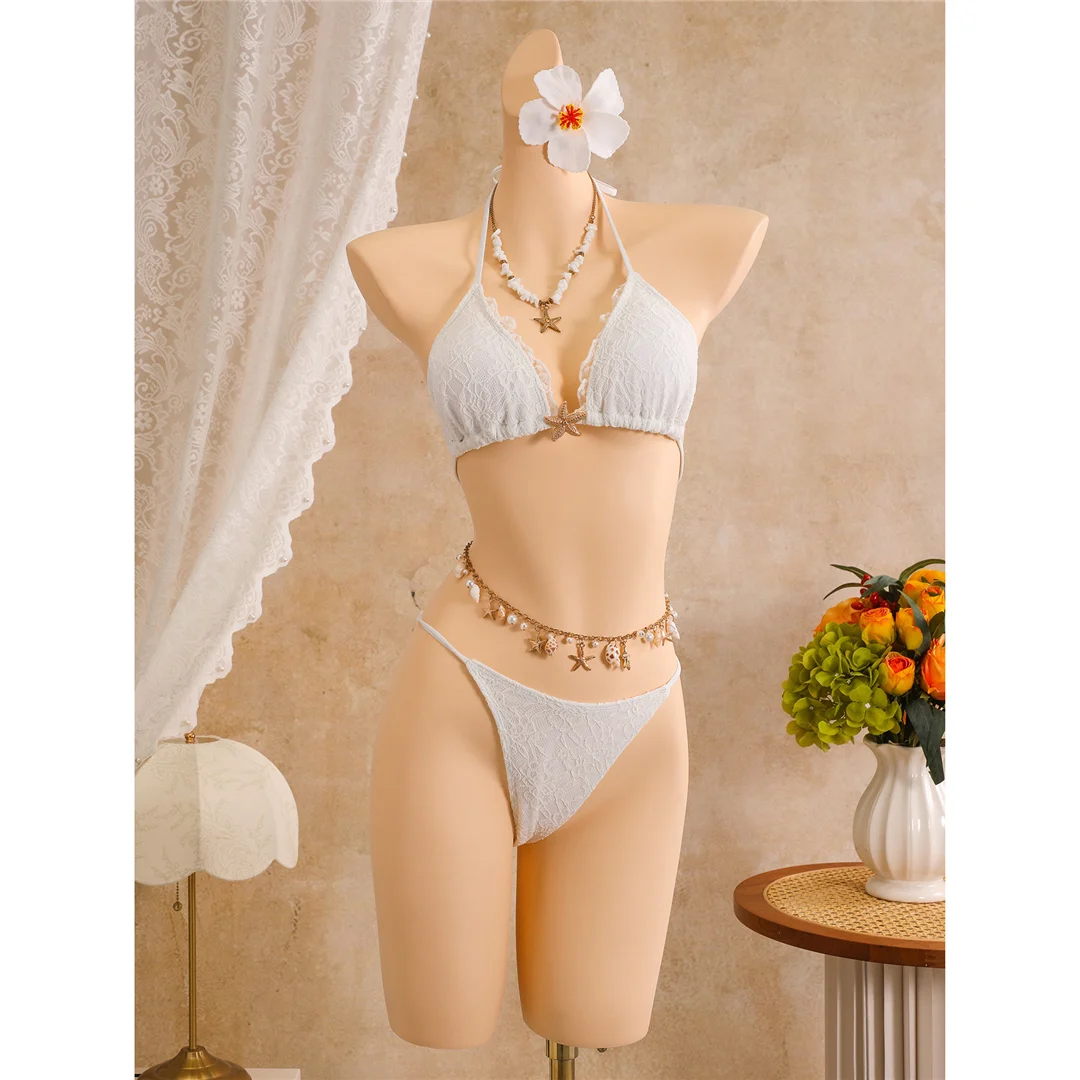 Mit Rüschenrock, Neckholder-Bikini, Damen-Badeanzug, dreiteiliges Bikini-Set, gepolsterter Badeanzug, Badebekleidung, Badeanzug V8400 – Detail 19