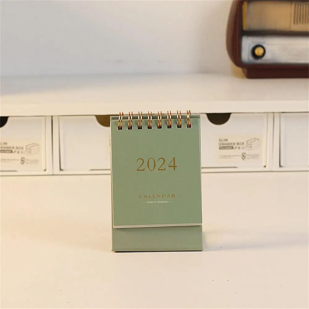 2024 Mini Desk Calendar Simple Solid Color Desktop Calendars DIY Portable Dual Daily Schedule Table Planner School Supplies