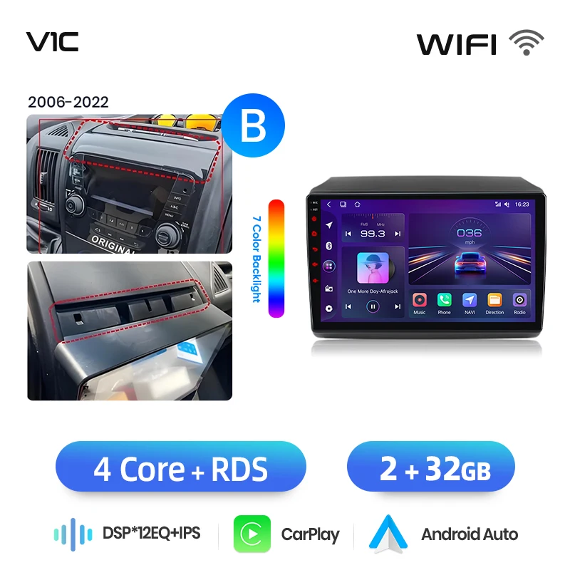 Junsun draadloze CarPlay Android Auto autoradio voor Fiat Ducato / Peugeot Boxer / Citroen Jumper (X250) 2006-2014 met ingebouwde koelventilator, Android GPS navigatie, multimediaspeler, WiFi, DSP,
