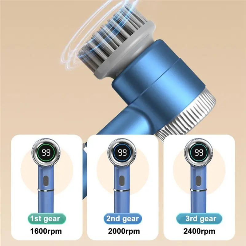 A76I-Power Cleaning Brush With 5 Heads & 3 Speeds Electric Scrub IPX7 Water Proof Multifunctional Portable Cleaning Brush