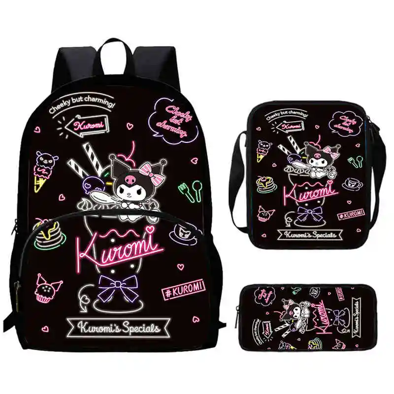 Cartoon Kuromi Child School Bags with Front Pocket,Shoulder Bags,Pencil Bags for Aged 5-10 Anime School Backpack Boys Girls