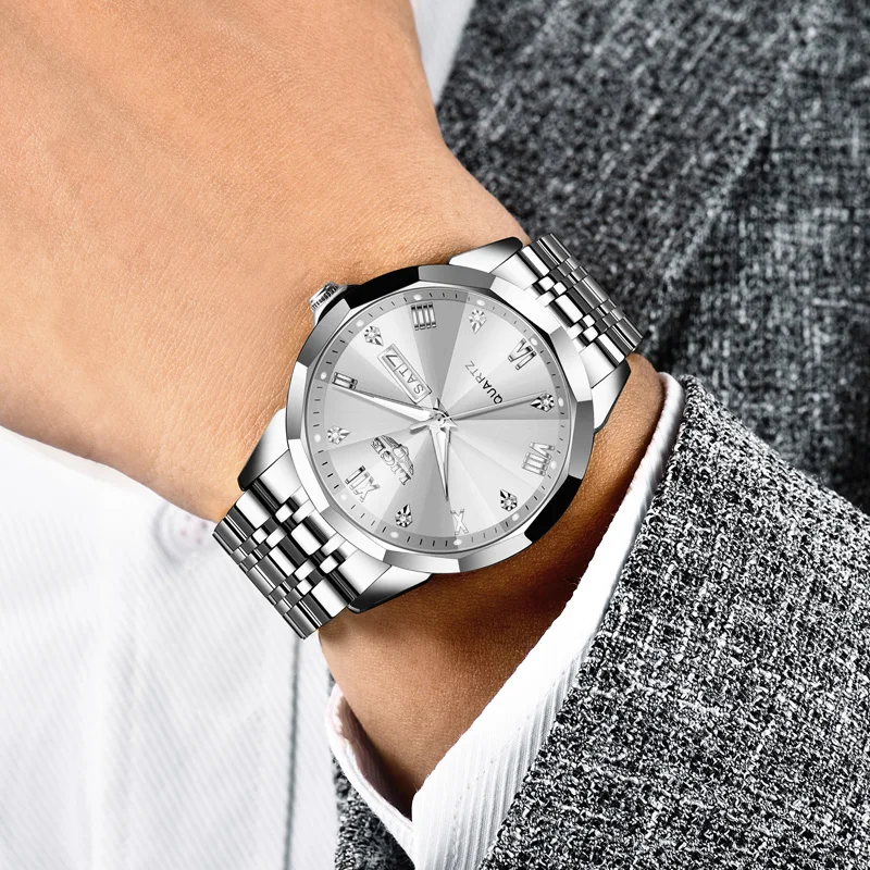 LIGE 럭셔리 비즈니스 남자 손목 시계 방수 빛나는 스테인레스 스틸 남자 시계 날짜 주 패션 석영 남자 시계 + 상자