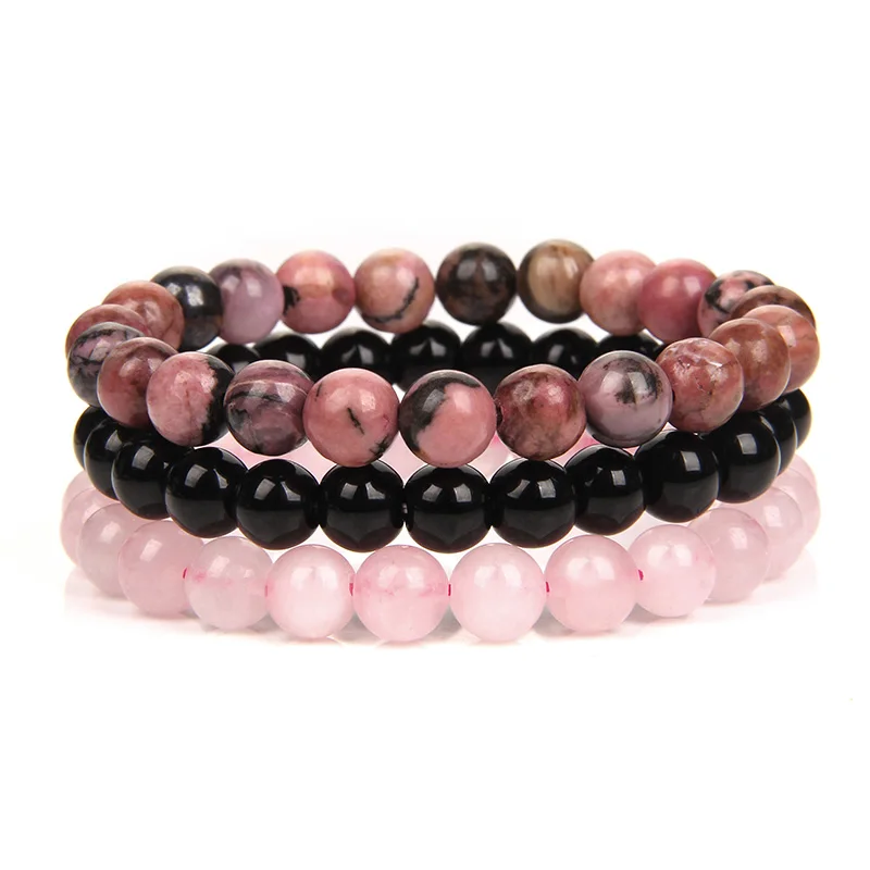 3Pcs Natural Stone Bracelet 8mm Rhodonite Rose Pink Quartzs Amethysts Hematite Bracelets For Women Men Jewelry image 6