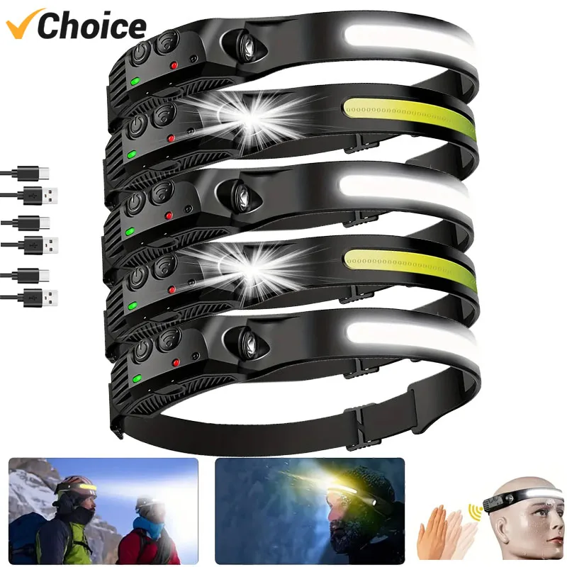 

Sensor Headlamp USB Rechargeable LED Flashlight XPE+COB Torch Camping Waterproof Headlight for Outdoor Fishing Lantern 1/2/3PCS